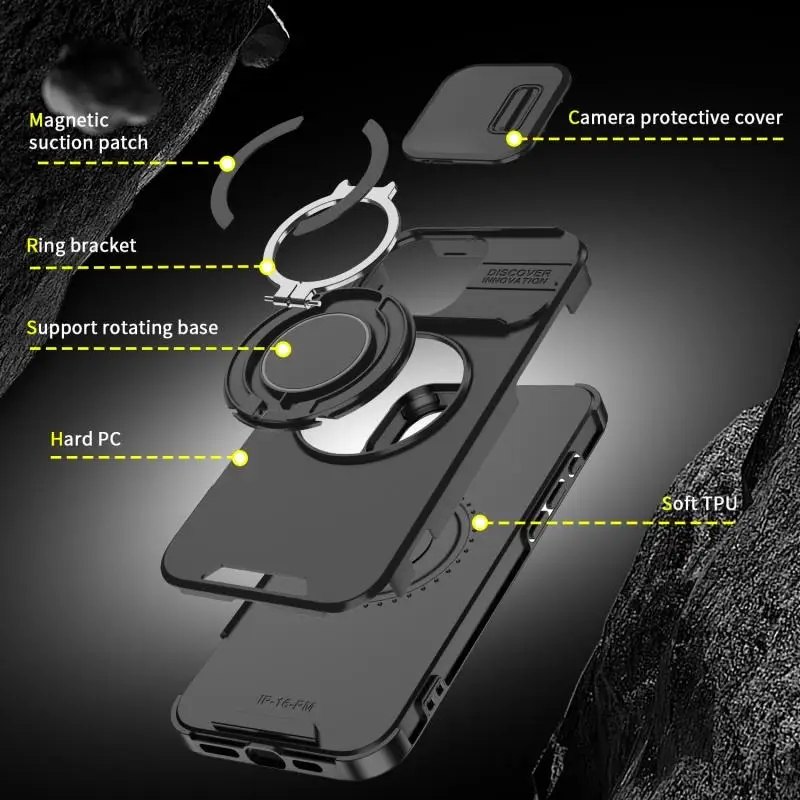 product for laudtec premium heavy duty rugged armor magnetic bracket case for iphone 17 16 15 14 pro max slide camera shockproof cover-2