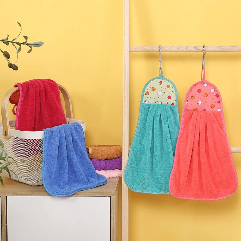 Cute Hand Towels Bathroom Towels with Hanging Loop Microfiber Coral Fleece  Absorbent for Kitchen Bathroom Bedroom