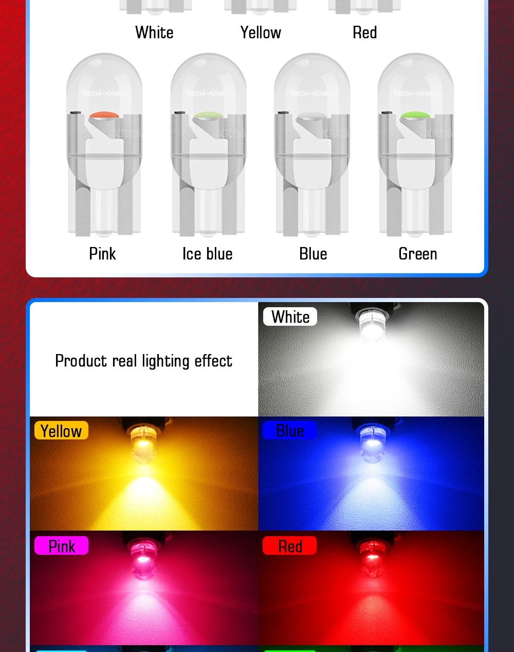 TECH-KING Newest 12V 24V W5W Led T10 Car Light COB Glass 6000K White Yellow Auto License Plate Lamp Dome Light Reading DRL Bulb