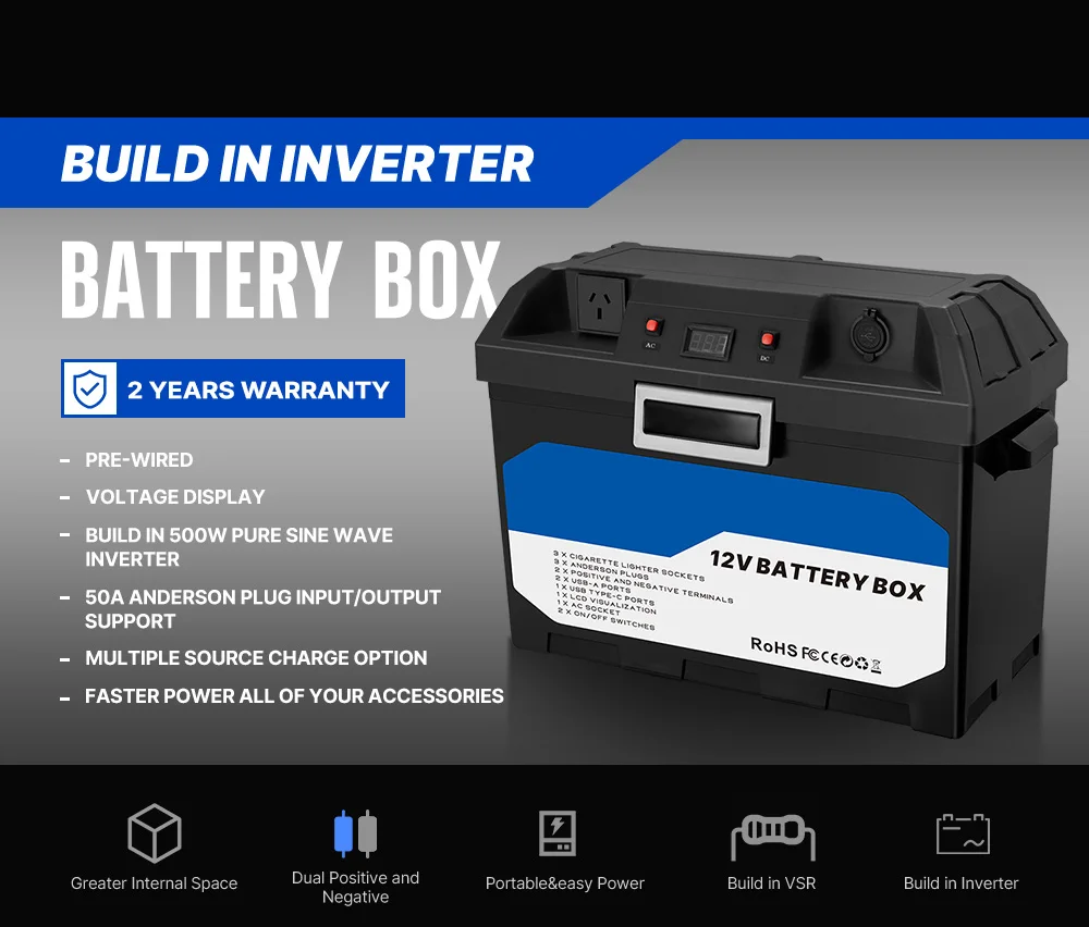 Auto Waterproof Plastic Smart Camping Power Lead Acid Lifepo4 12v