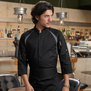 Tesimei Men's High-End Four-Season Long Sleeve Twill Kitchen Apparel Chef Work Clothes for Cooking Restaurant Hotel Bar Kitchen