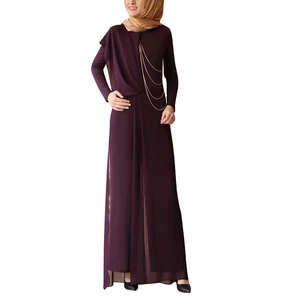 Middle Eastern Robe Women Abaya Muslim Slim Fit Long Elegant Long Sleeve Belt Fashion Dress