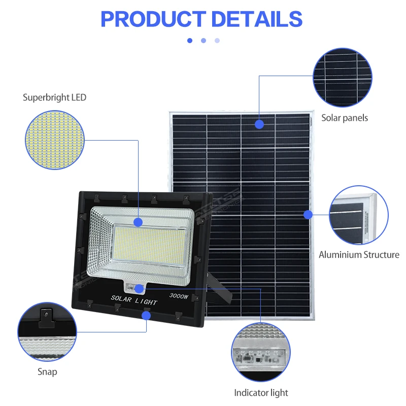 Сделано в Китае чип SMD водонепроницаемый уличный Ip65 HIPS 3000 Вт квадратный светодиодный Солнечный Прожектор