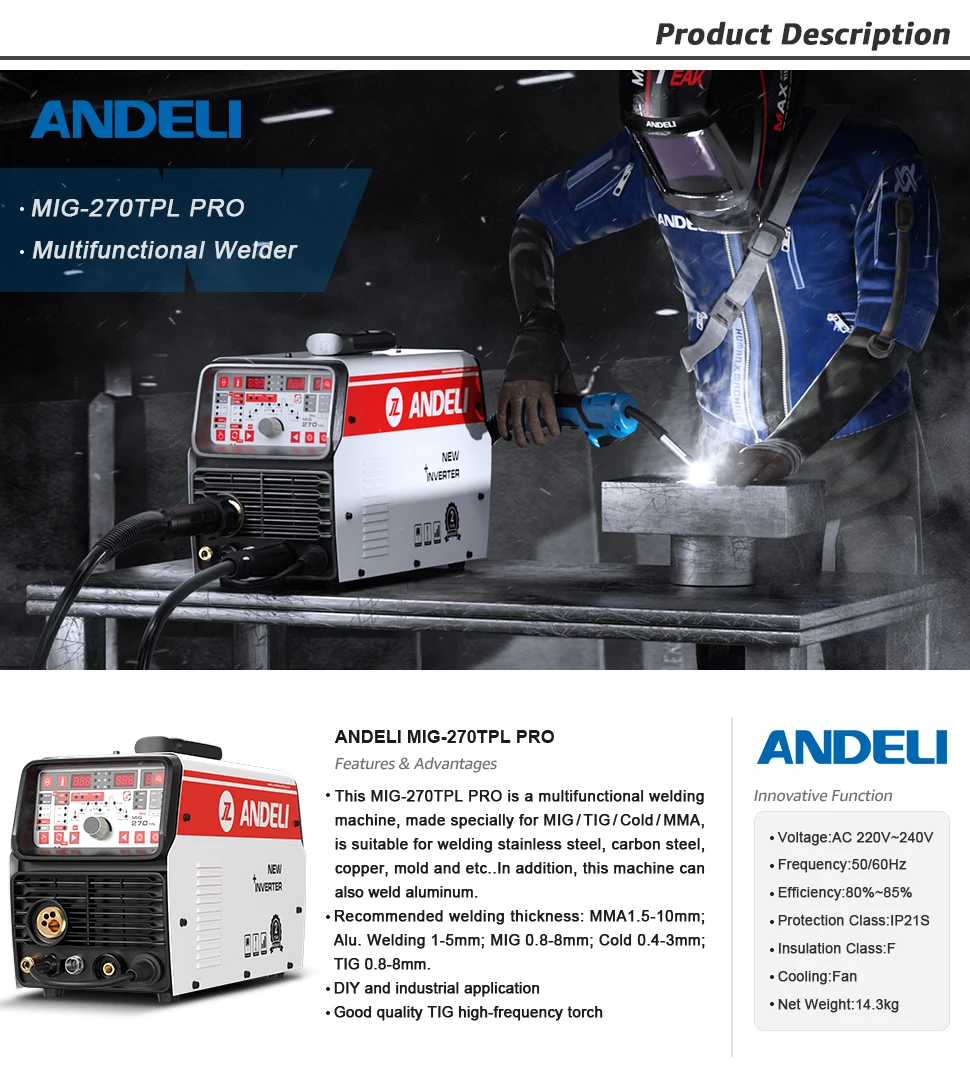 Andeli Mig-270tpl Pro Multi-function Inverter Welding Machine Mig/pulse ...