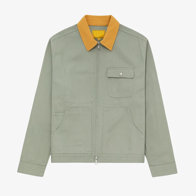 Men Collar Palin Line Canvas Jacket Custom Varcity Work With Strings