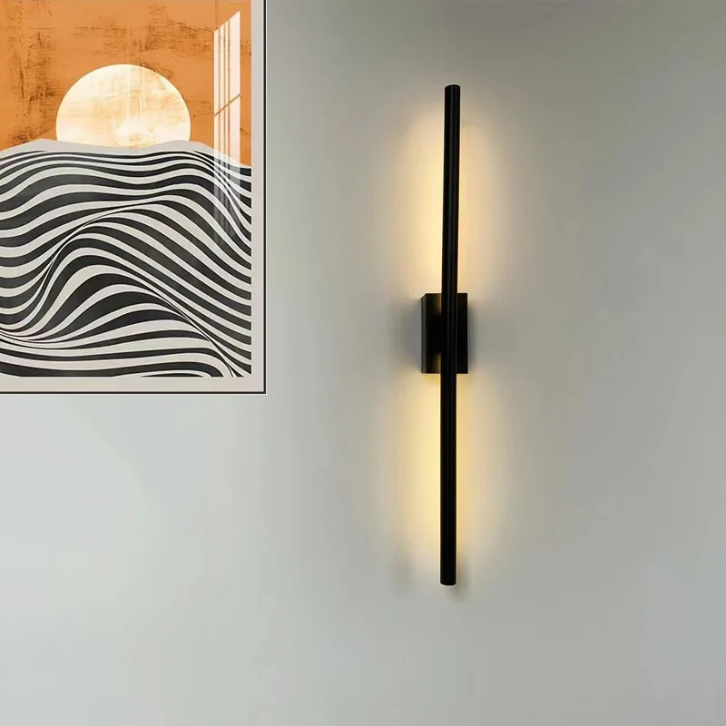 Modern Simple Linear Tube Led Wall Lamp up Down Background Led Wall Sconce Black Gold Bedside Corridor Living Room Wall Light
