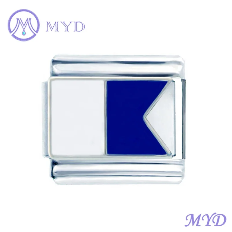 26 Nautical Flag Boat Banner Alphabet 9mm Classic Links International Navy Maritime signal Code Letter Italian Charm Bracelet