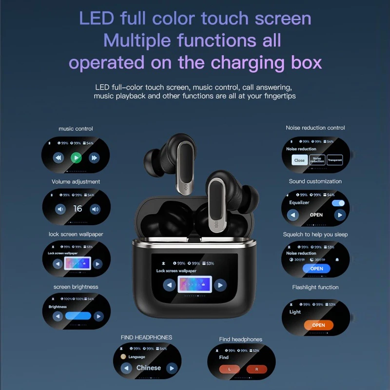 2024 Display Touch Screen TWS Earbuds V8 High Fidelity Sound Quality Headset ANC ENC With Touch Display Earbuds for JBL