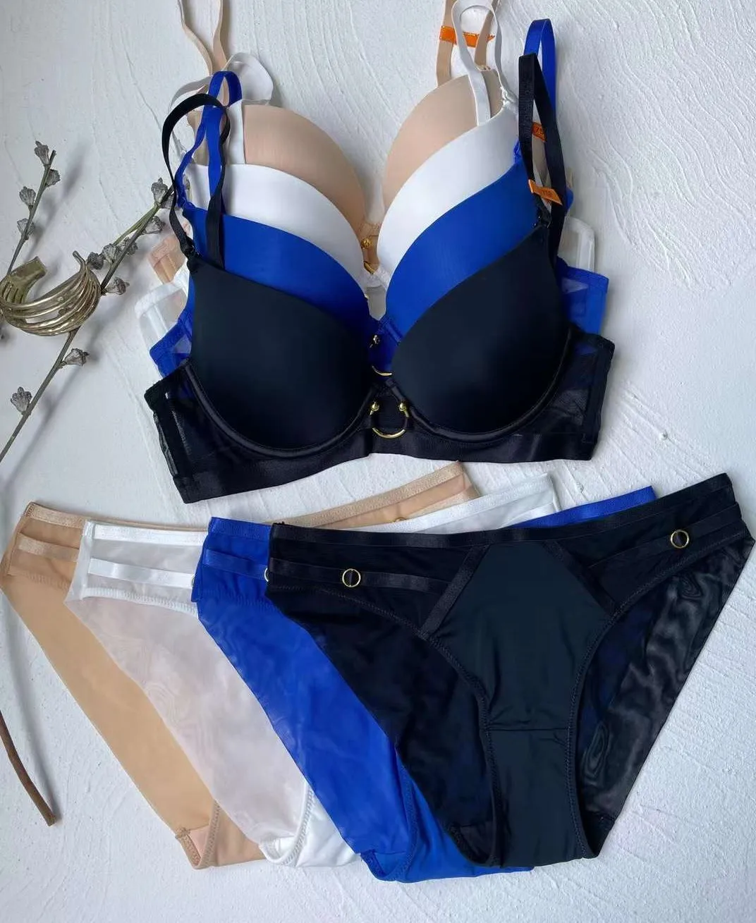 Glossy Bra Set with Minimal Thong - Effortless Modern Polish