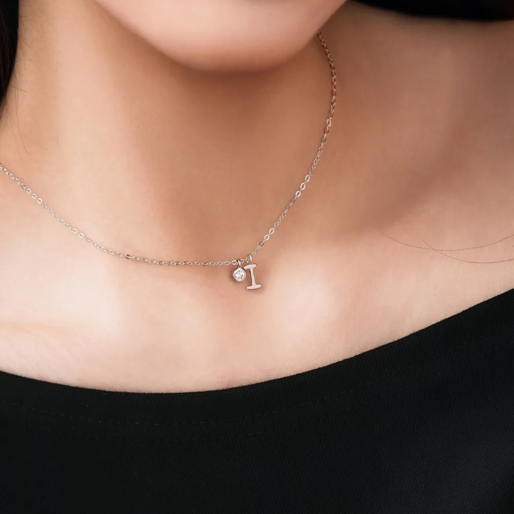 KAKODIY Rhodium Plated Fine Zircon Alphabet-I-Necklace, Personalized Initial Necklace for Women detail 3