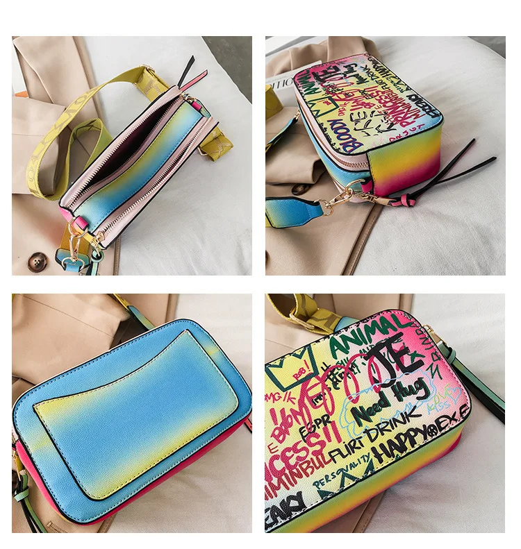 2021 Women Fashion Versatile New Personalized Graffiti Square Bag Lady's Shoulder Crossbody Bags