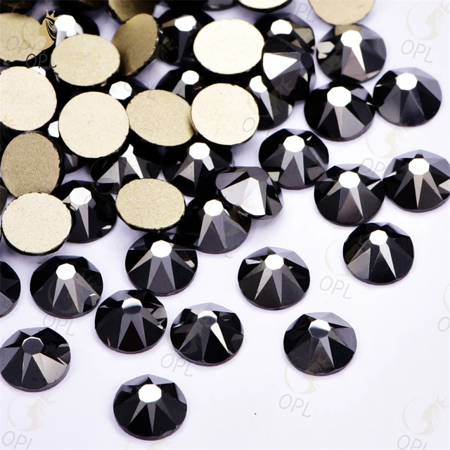 Factory Direct Wholesale SS10-SS40 Logo Nail Art Shoes Crystals - Black Non-Hotfix Rhinestones | SS20, Glass, Bulk Mixed Size