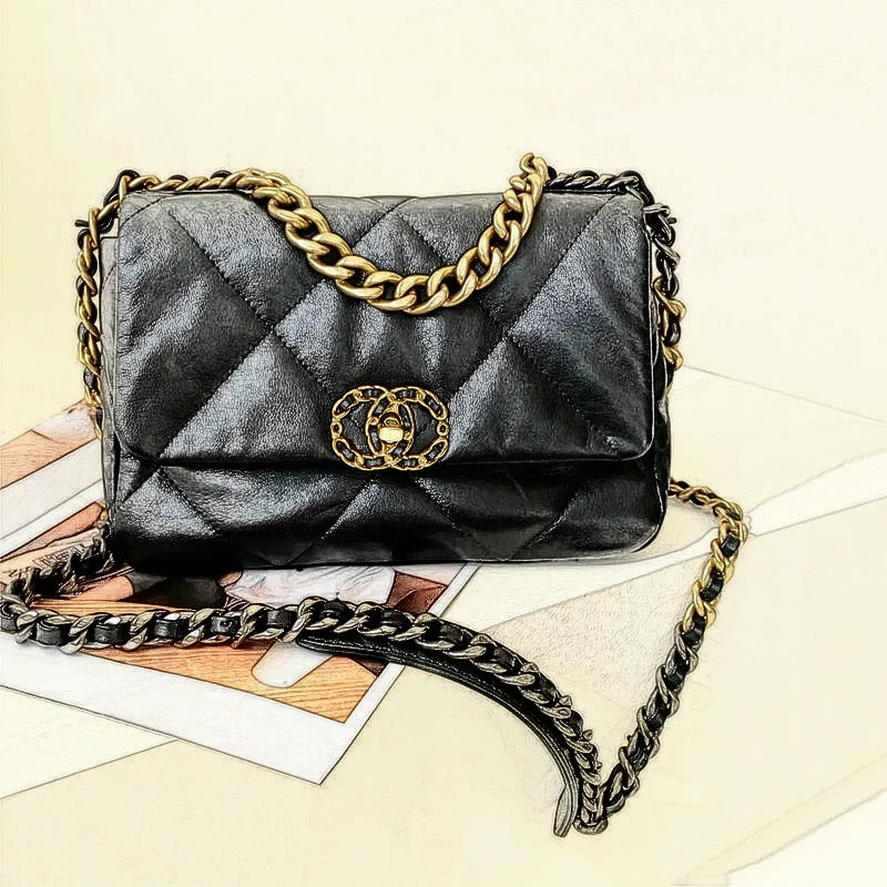 -style Sheepskin Flap Bag Womens Diamond-quilted Chain Bag 2025 New Lock-detail Genuine Leather Handbag Shoulder