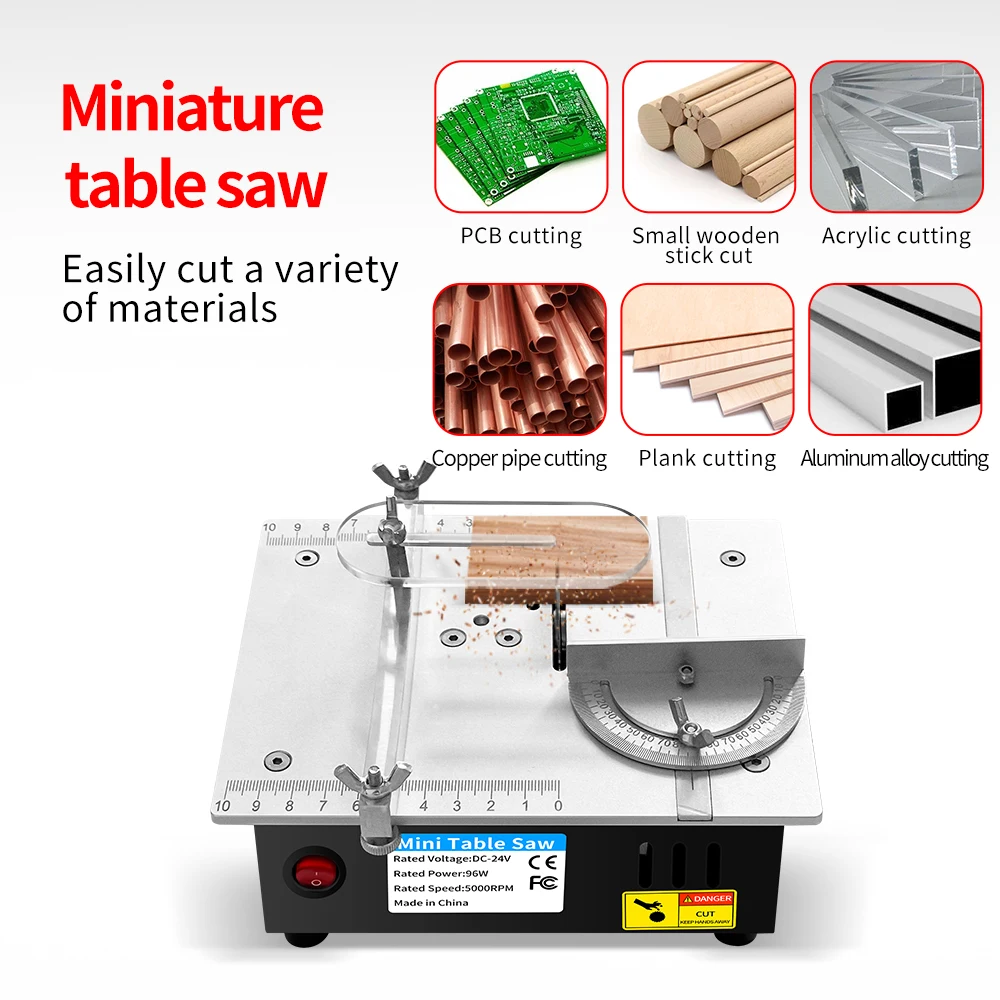 Mini Table Saw Small Woodworking Electric Bench Saw Handmade DIY Hobby Model Crafts Cutting Tool 775 Motor 96W 63mm HSS Blade R1