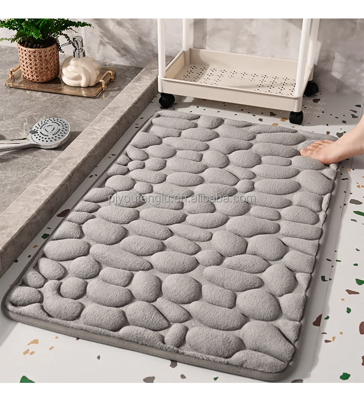 3D printed High frequency Non slip stereoscopic Cobblestone coral fleece Sandwich hot melt adhesive bottom bathroom door mat details