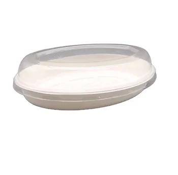 OEM OEM popular custom Wholesale 27 oz Fruit cake Bowl Compostable Bagasse White natural Tableware Oval Bowl with compartment