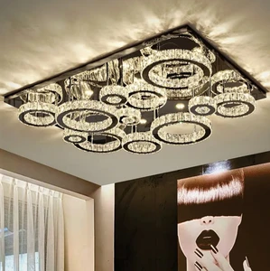Modern Large Rectangular Chandelier Lamp Crystal Ring Circle Ceiling Lights Indoor Living Room Bedroom
