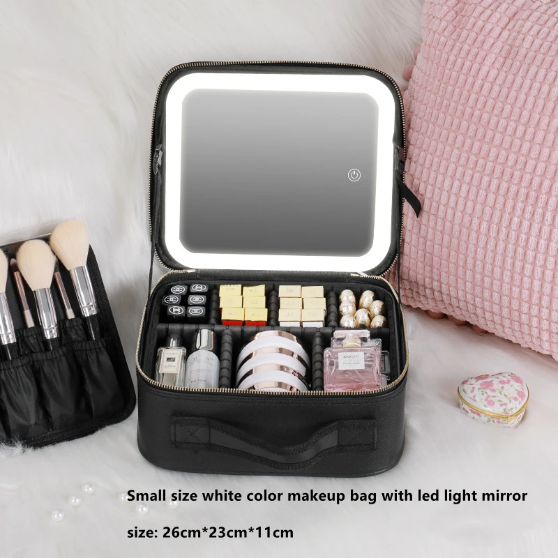 Makeup Bag With Led Mirror Large Capacity Travel Portable Cosmetic ...