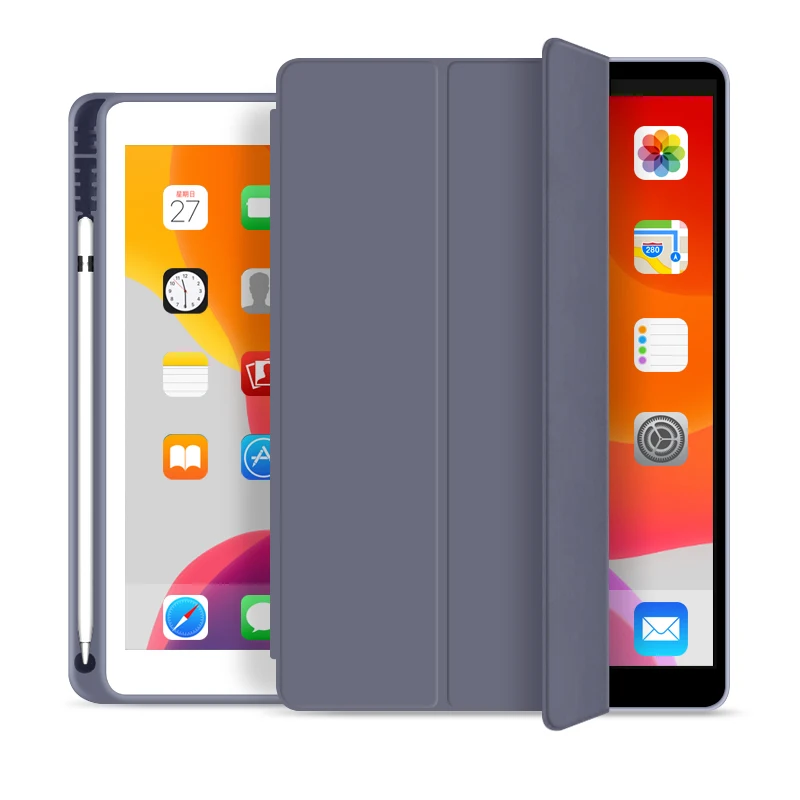 
For New iPad 10.2 inch 7th 8th Gen 2020 Case With Pencil Holder Tri-fold PU Leather Smart Cover Wake Up Sleep Function Pen Slot 