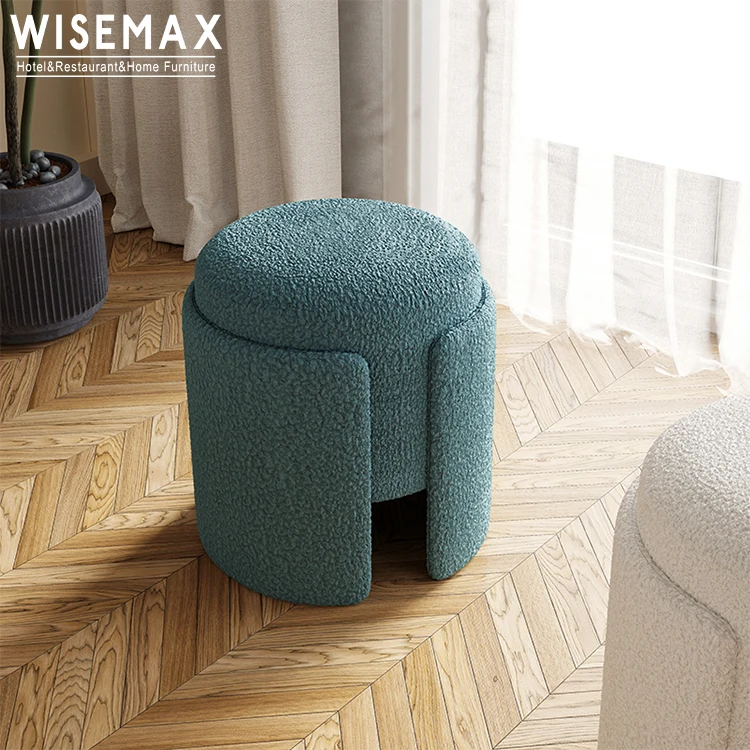 WISEMAX FURNITURE Nordic Style Teddy Fabric Sponge Soft Ottoman Stool Salon Dressing Room Furniture Boucle Chair