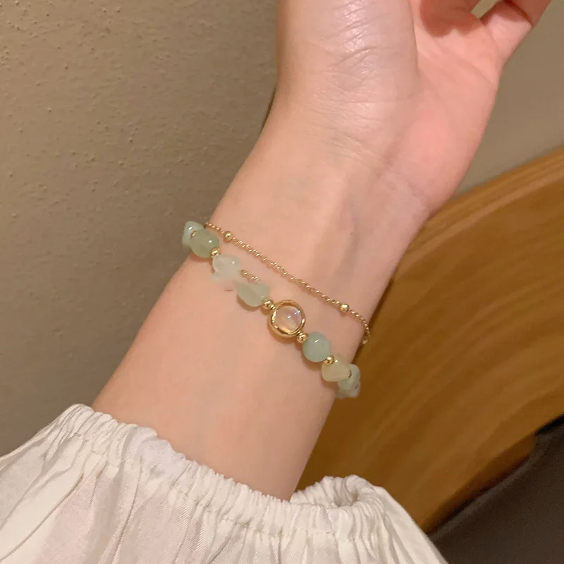 INS Style Summer Gold Plated Bracelet Natural Stone Beaded Bracelet for Women Jewelry