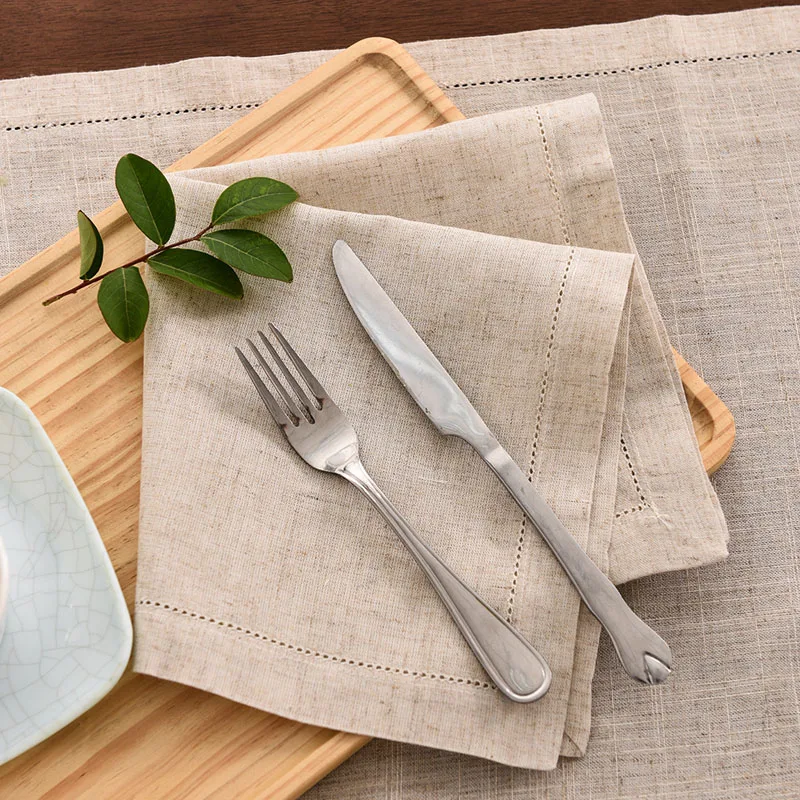 Wholesale Cheap 100 Pure Linen Hemstitched Dinner Napkins Stone Washed
