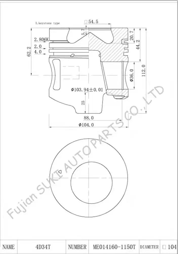 Genuine OEM Auto Spare Parts 4D34NEW/4D32T ME018277/ME017618 Steel Piston 104mm Diameter for MIT-SUBISHI New Condition