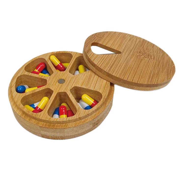 Classic Style Bamboo Medicine Medication dispenser weekly pill organizer case weekly medicine box portable pill box vitamin case