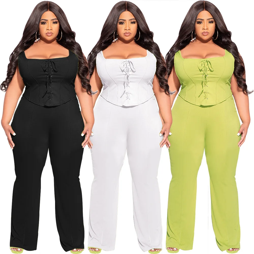 Dp-053 Xl To 5xl New Product Popular Summer Women Clothing Plus Size Solid  Color Sexy Sleeveless Tank Top Women 2 Piece Sets - Buy Plus Size Women  Clothing,Plus Size Women's Sets,Plus Size