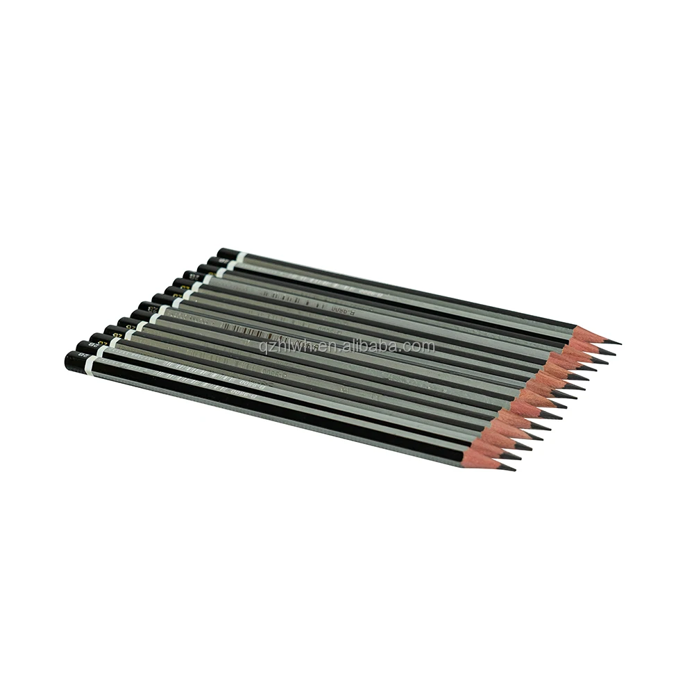 Hexagonal Triangular Pencil Customized Logo Printing Black Crown Sticking Black Lead Pencil 7 Inches Wooden HB 2B Pencil