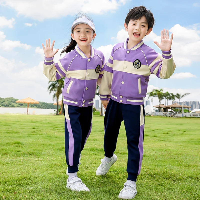 Spring Children Track Suit for School Custom Made Purple Cotton Kindergarten Primary School Wear Tracksuit