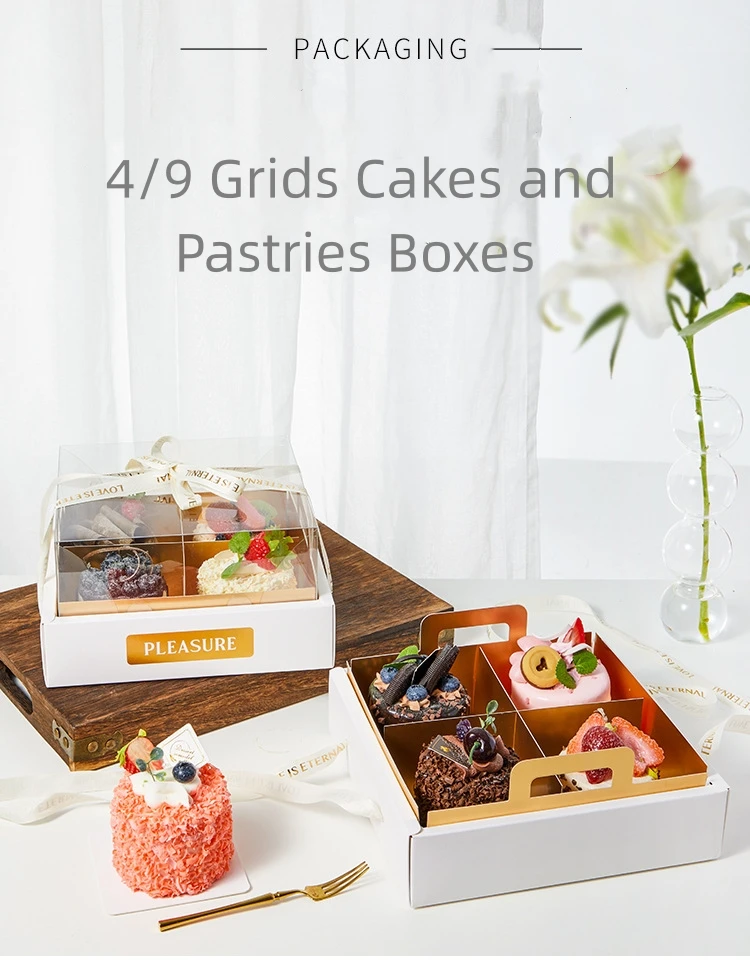 Wholesale 4 9 Grids Clear Cake Dessert Packaging Boxes