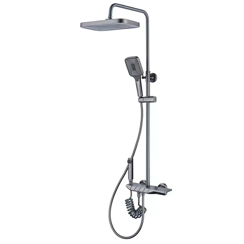 Modern 3 Functions Gun Gray Wall Mounted Brass Concealed Dual Handle Bathroom Bath Rain Shower Mixer Tap Set with Bidet Sprayer - Matte Black Shower System, Temperature Display Shower Faucet Set | | Shower System Wall Mounted Gun Gray hot Cold Brass Diverter Mixer | 浴室水栓用パーツ | Generic