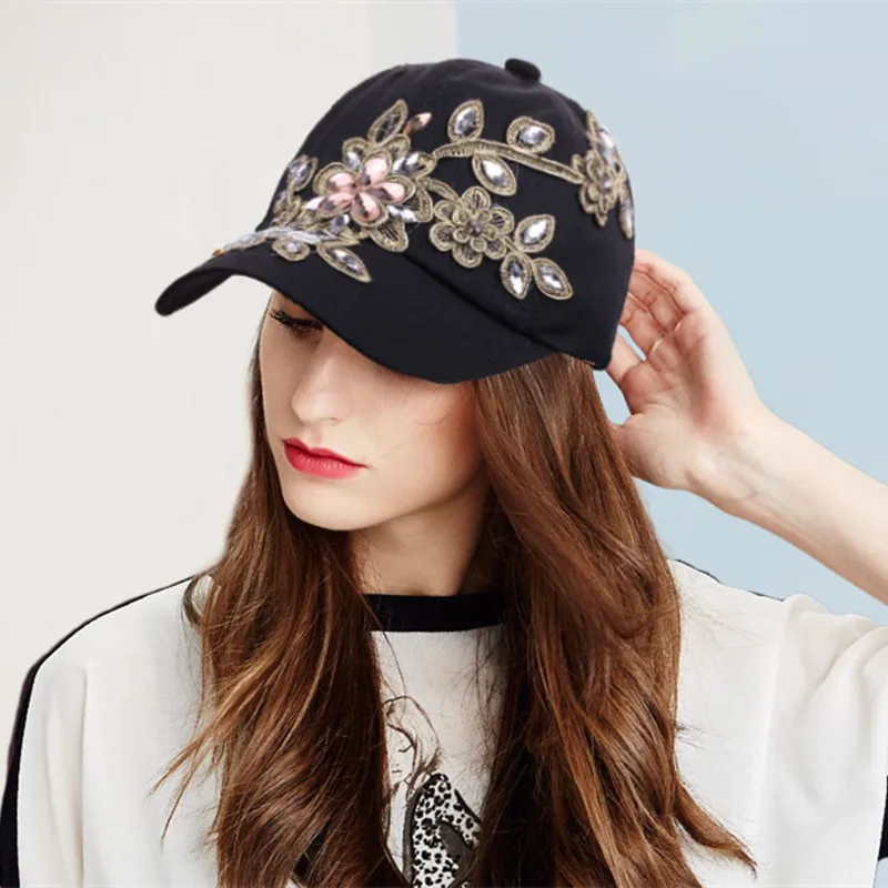 Elonmo Rhinestone Crown Baseball Cap - Silver Bling Denim Hat For Women, Adjustable (Dark Blue)