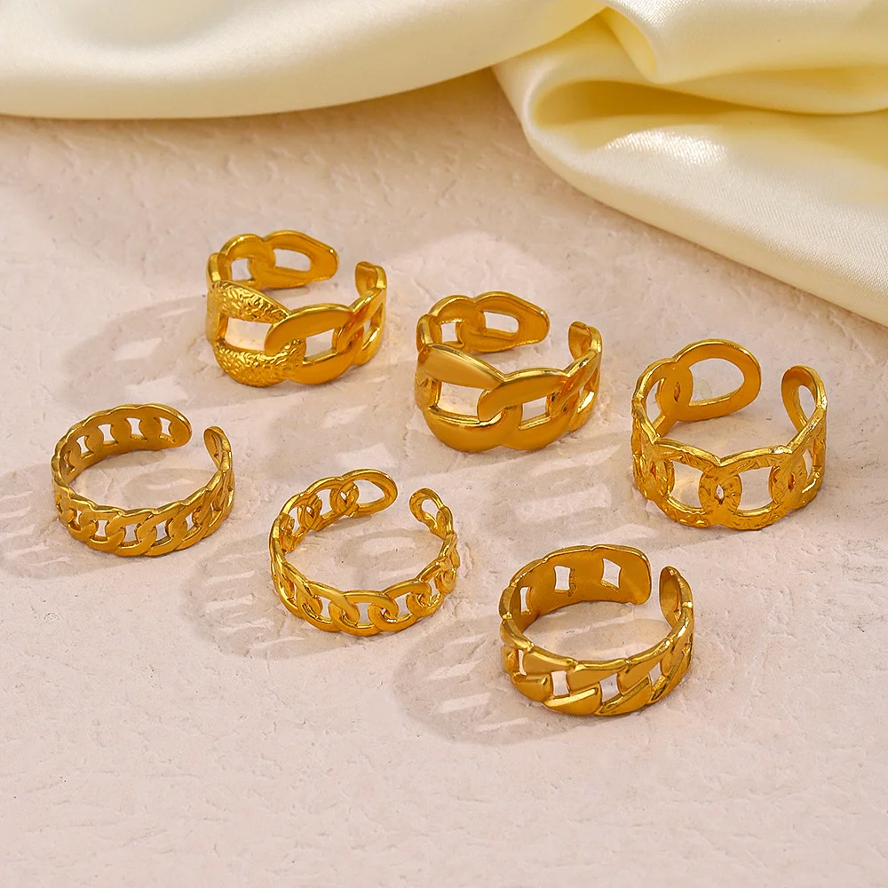 Zeadear Stainless Steel Jewelry Rings For Women 18k Gold Plated Link ...