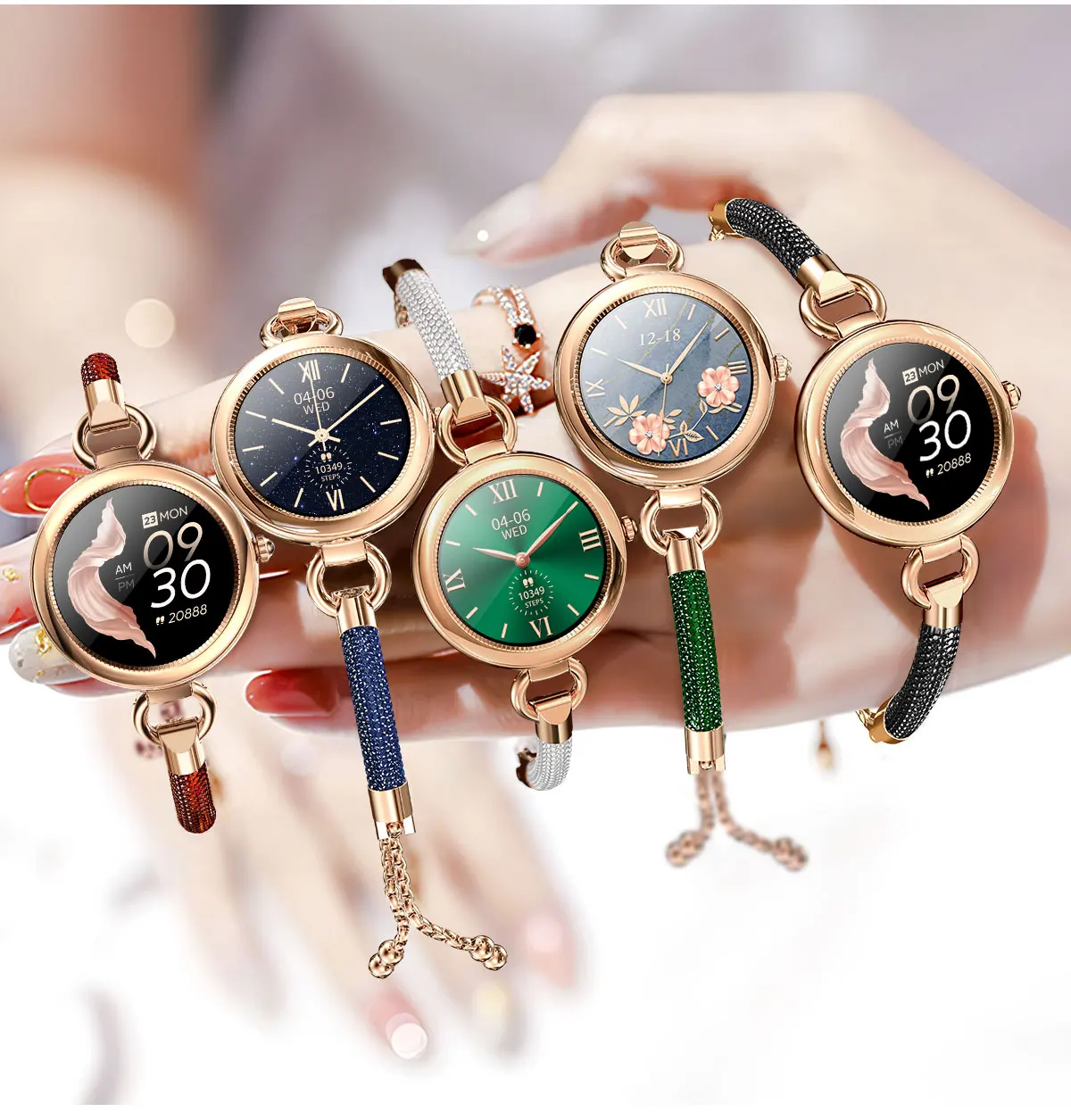 Fashion Smart Watch Bracelet Durable Fashion Pearl & Rhinestone Decor Watch Band, Smart  main image 2