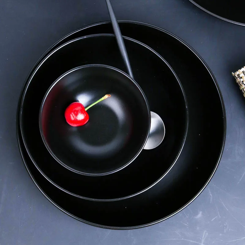 Ceramic Dinnerware Set Matt Black Porcelain Dinner Sets With Gold Rim Japanese Style