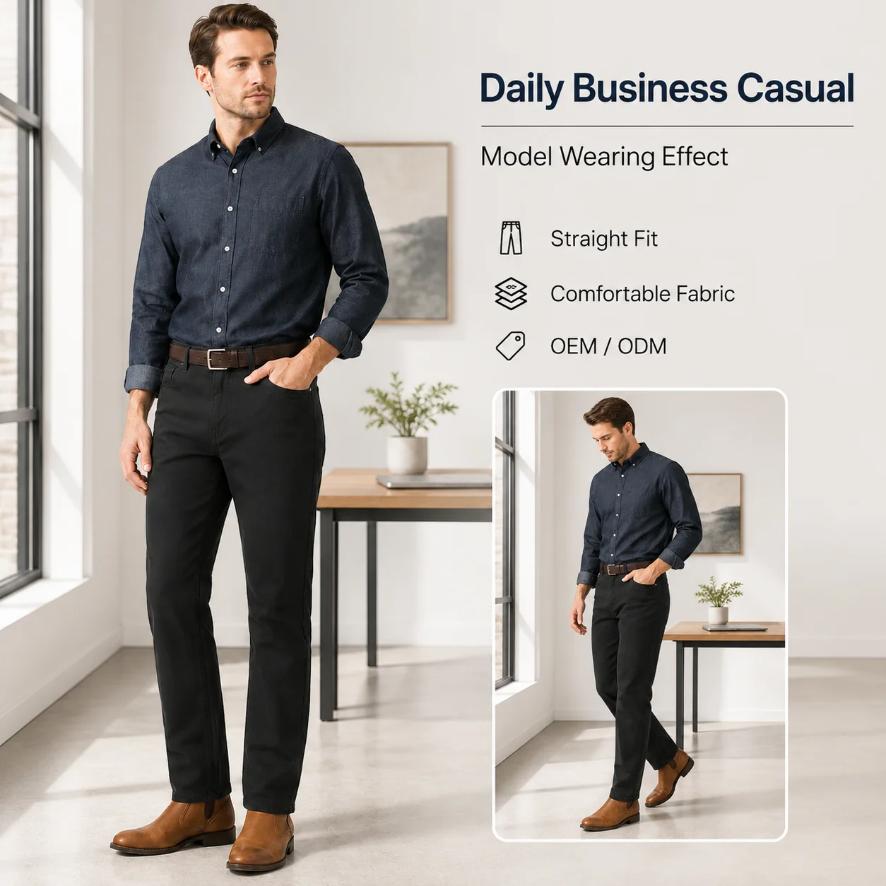 Custom High Quality Men's Casual Straight Stretch Plain Golf Pants With Five Pocket
