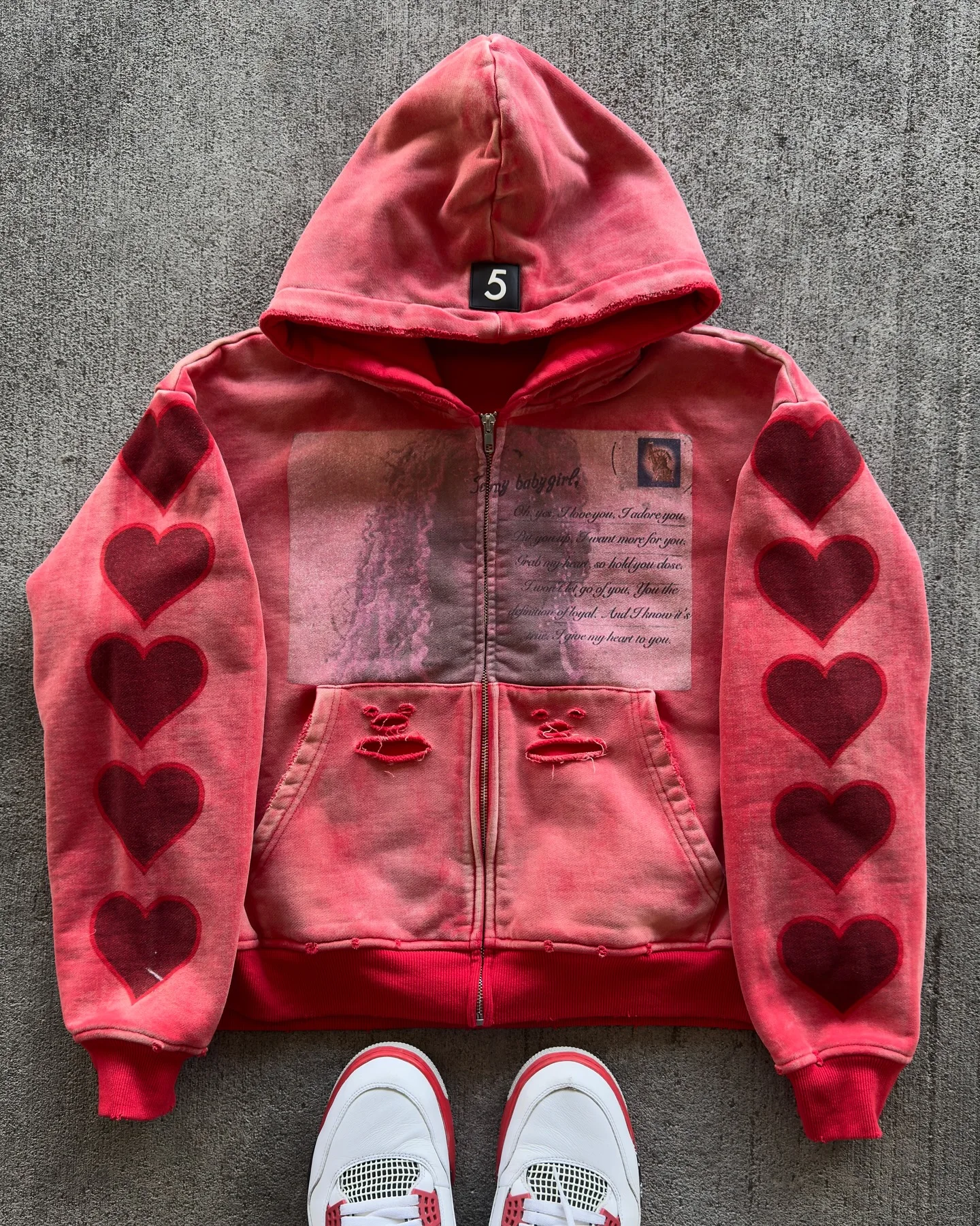 Cotton Hoodie Sets Print Distressed Hole Reverse Stitching Acid Wash Hoodie Applique Embroidery Sweatpants and Hoodie Set gallery 3