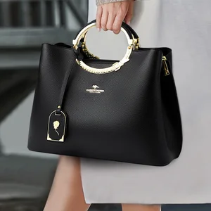 Women's Preppy Style Leather Crossbody Handbag Fashionable Waterproof Sac a Main Bag with Zipper Closure