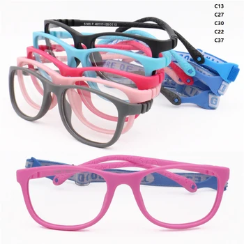Wholesales 303 TR90 square shape one body eyeglasses frame flexible hingeless temple with elastic strap optical glasses for kids