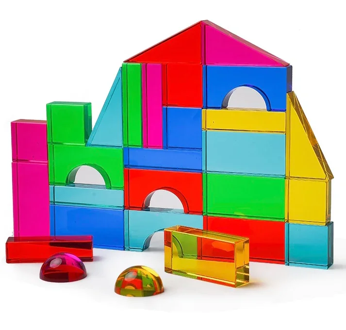 Unisex DIY Educational Sensory Rainbow Building Blocks Crystal Acrylic ...
