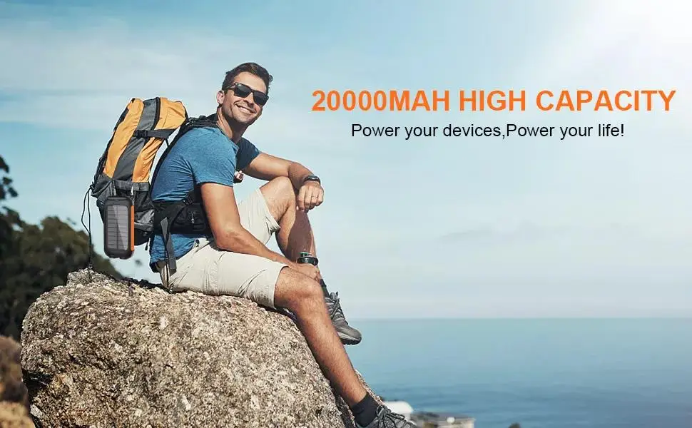 2022 Best Portable Solar Power Bank High Capacity Charger 20000mah