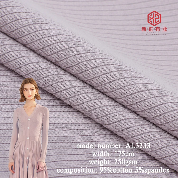 Winter Dress Fabric 250 GSM 95% Cotton 5% Spandex 3*1 Rib Knit Elastic  Dress Fabric for Women's Dress