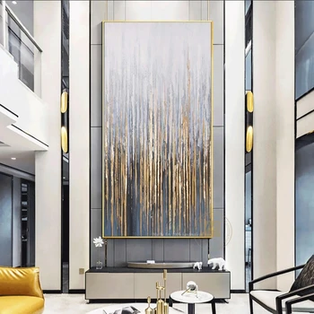 Modern Wall paintings Art Handmade Abstract Gold Foil Oil Painting on Canvas
