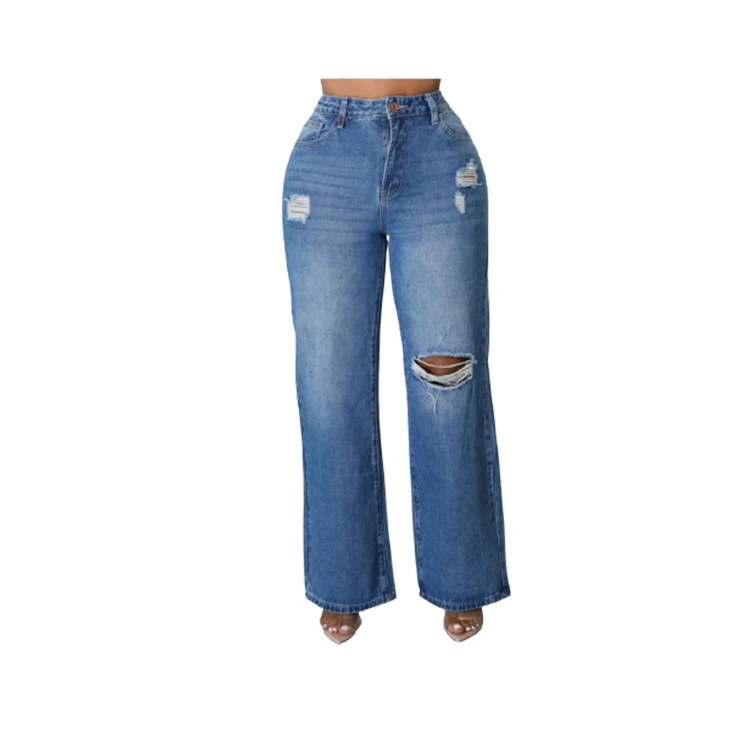 Hot Selling Women's Jeans Mom Jeans Mujer Denim Ripped Straight Woman Casual Trousers Women Jeans