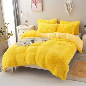 3PCS Bright Color Faux Fur Duvet Cover Set With Pillowcases