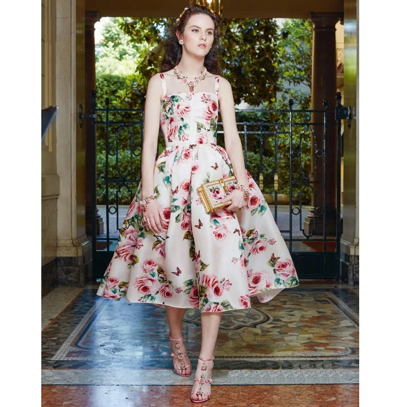 Ready to Ship or Custom Made Hot Sell Fashion High Quality Ladies Women Rose Print Dress