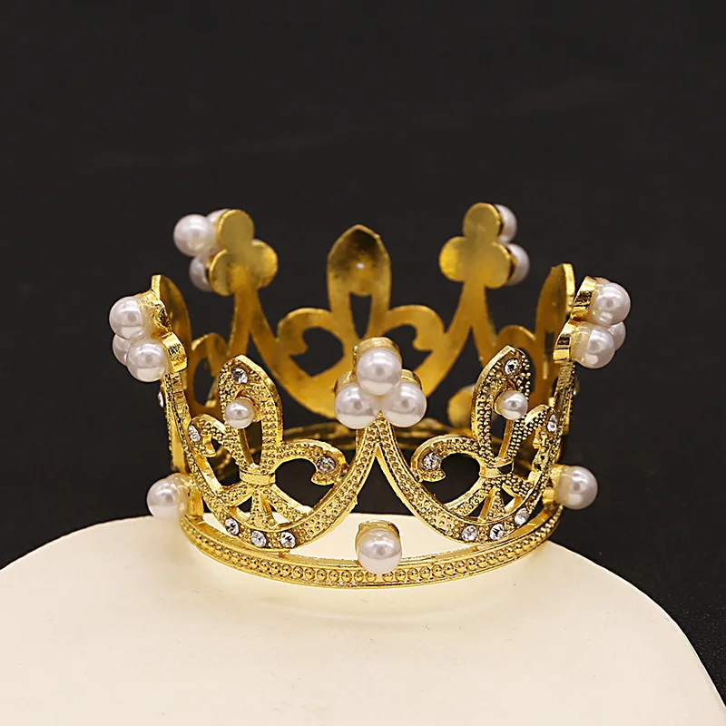 Tiny Baby Small Pearl Tiara Crown Gold Mini Crown Cake Topper for ...