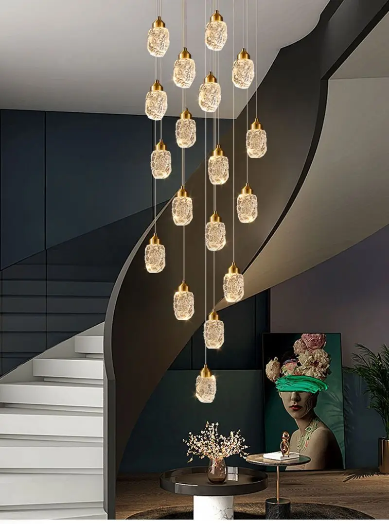 Spiral shape Crystal Chandelier LED Villa Living Light Ceiling Stairs Lighting 7 